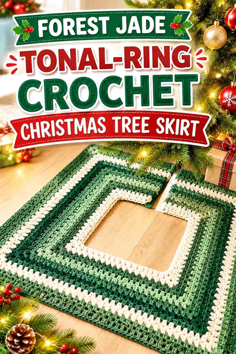 Forest Jade Tonal-Ring Crochet Christmas Tree Skirt