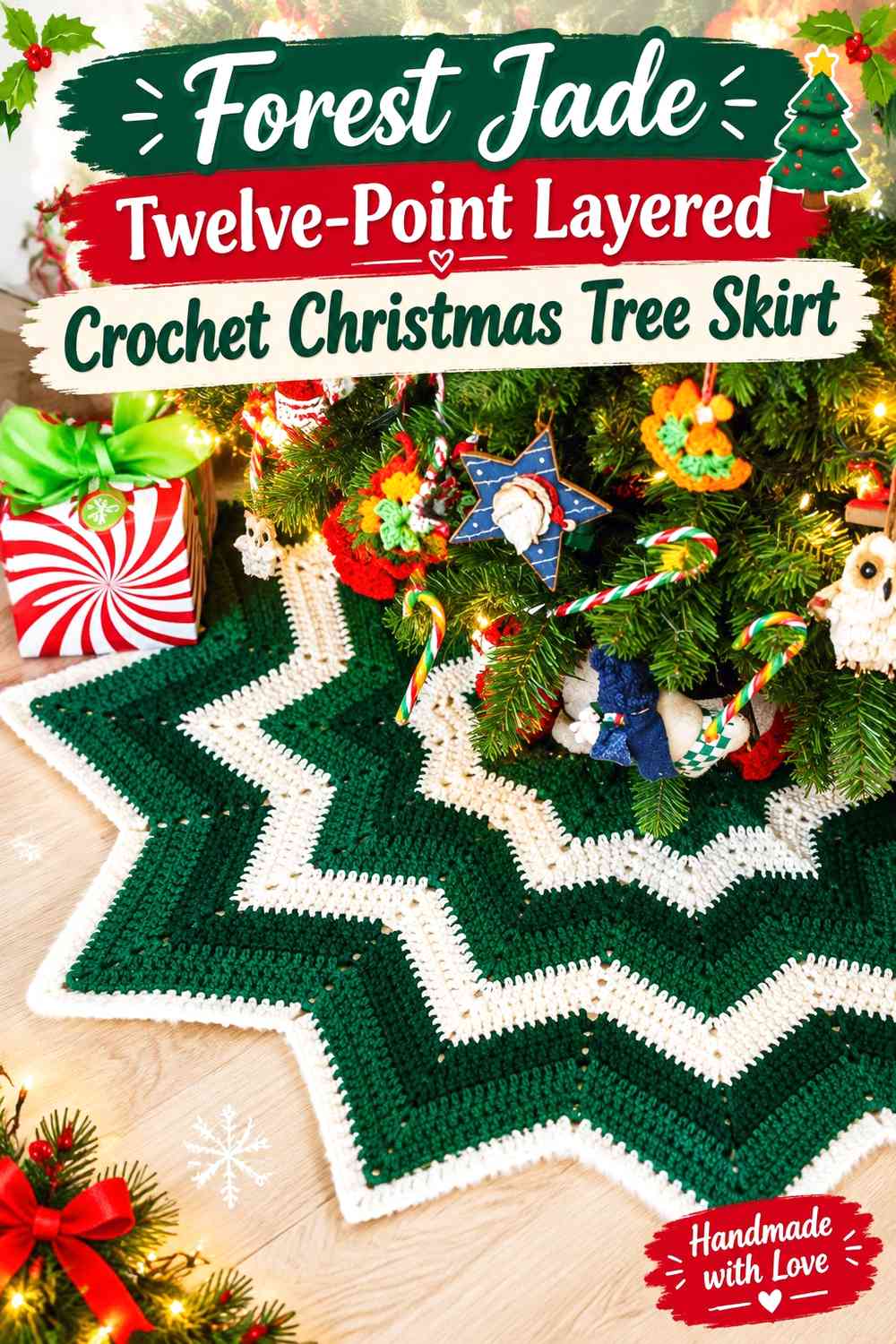 Forest Jade Twelve-Point Layered Crochet Christmas Tree Skirt
