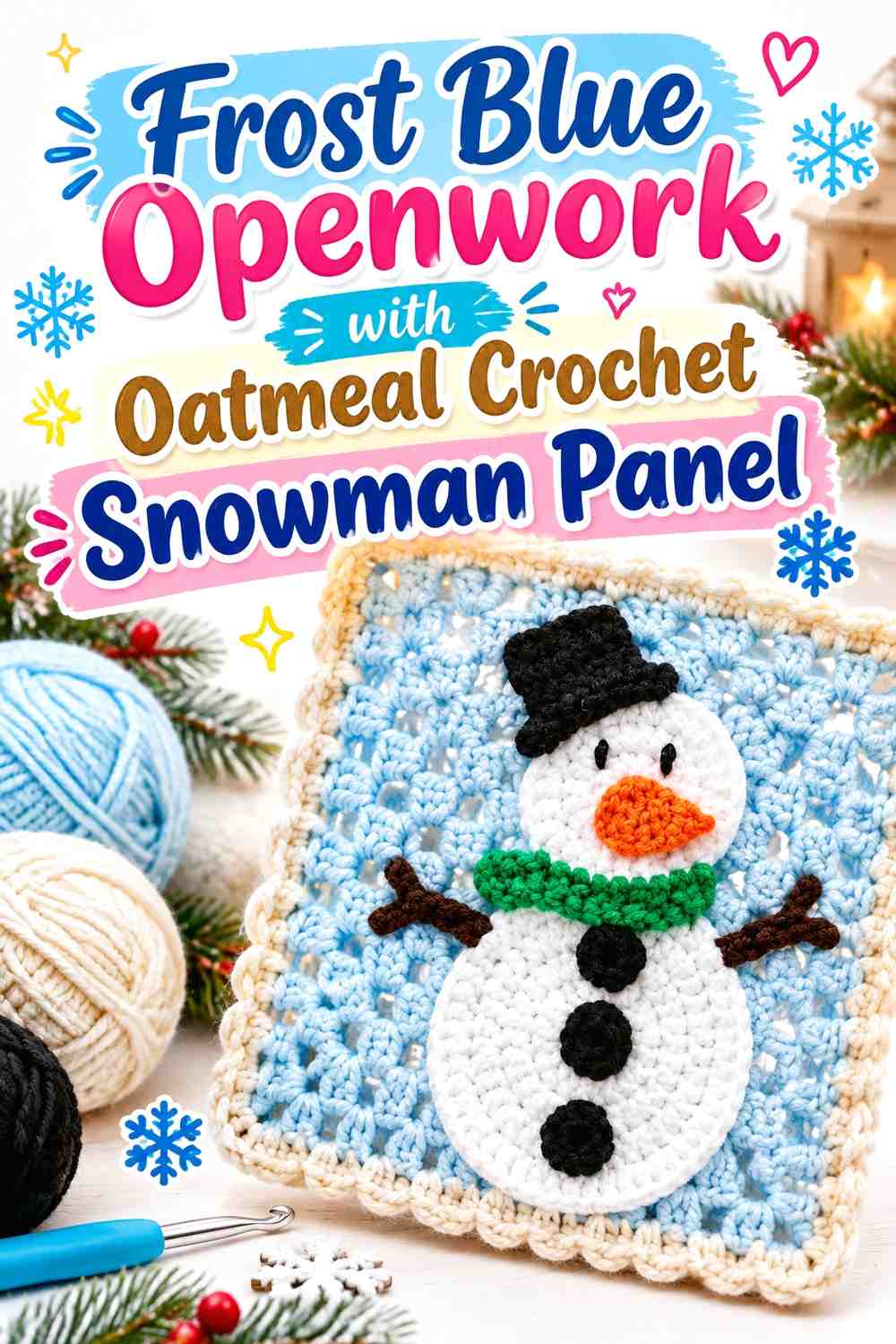 Frost Blue Openwork with Oatmeal Crochet Snowman Panel