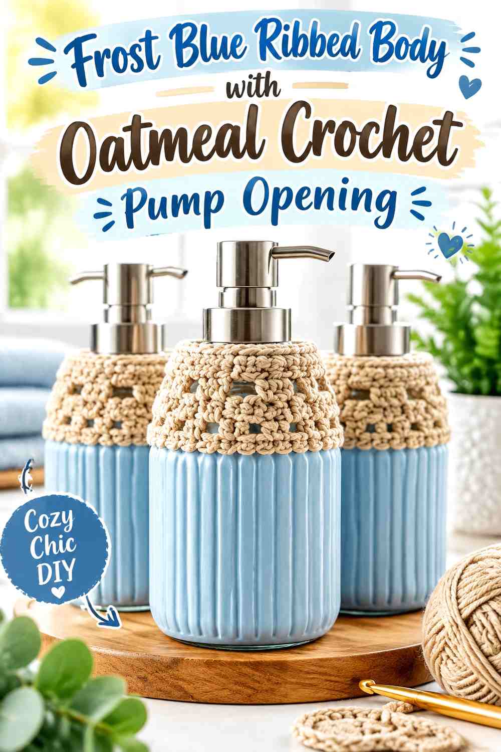 Frost Blue Ribbed Body with Oatmeal Crochet Pump Opening