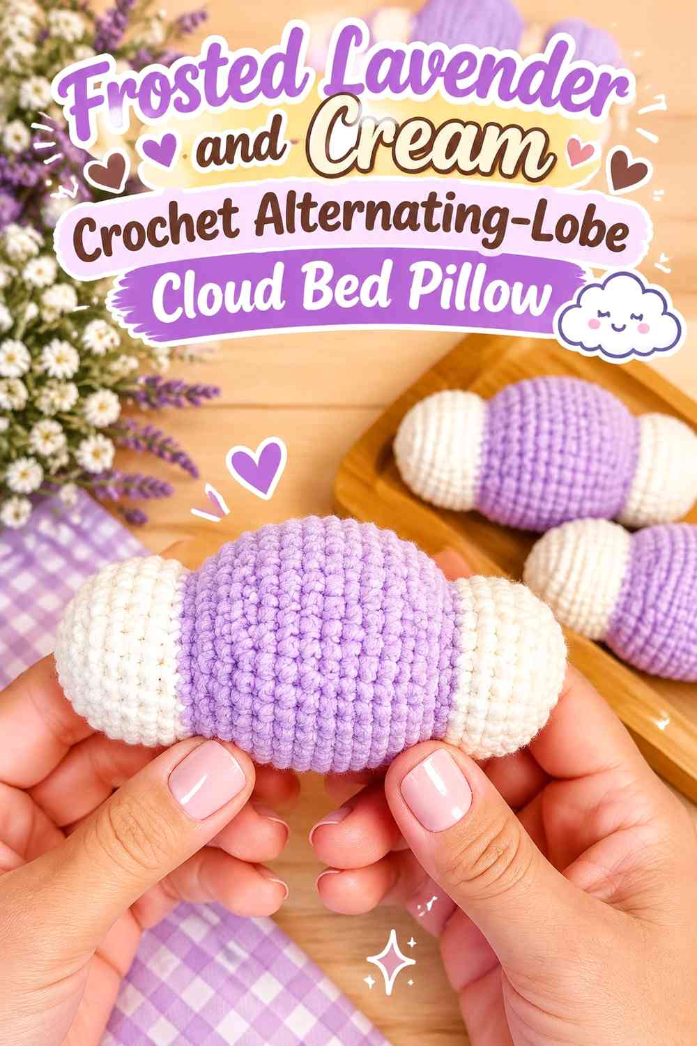 Frosted Lavender and Cream Crochet Alternating-Lobe Cloud Bed Pillow
