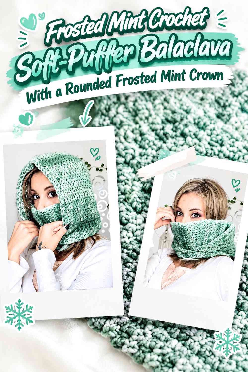 Frosted Mint Crochet Soft-Puffer Balaclava With a Rounded Frosted Mint Crown