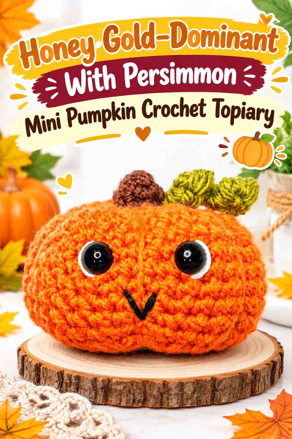 Honey Gold-Dominant With Persimmon Mini Pumpkin Crochet Topiary