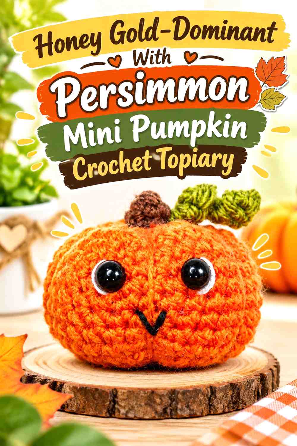 Honey Gold-Dominant With Persimmon Mini Pumpkin Crochet Topiary