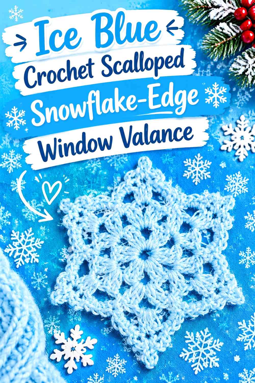 Ice Blue Crochet Scalloped Snowflake-Edge Window Valance
