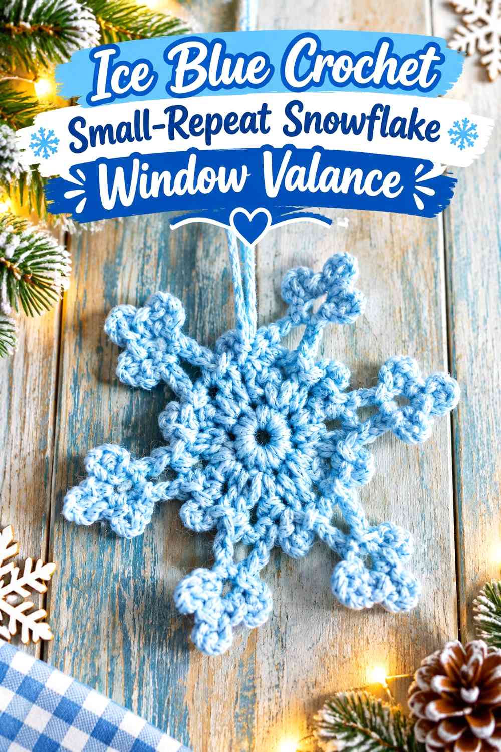 Ice Blue Crochet Small-Repeat Snowflake Window Valance