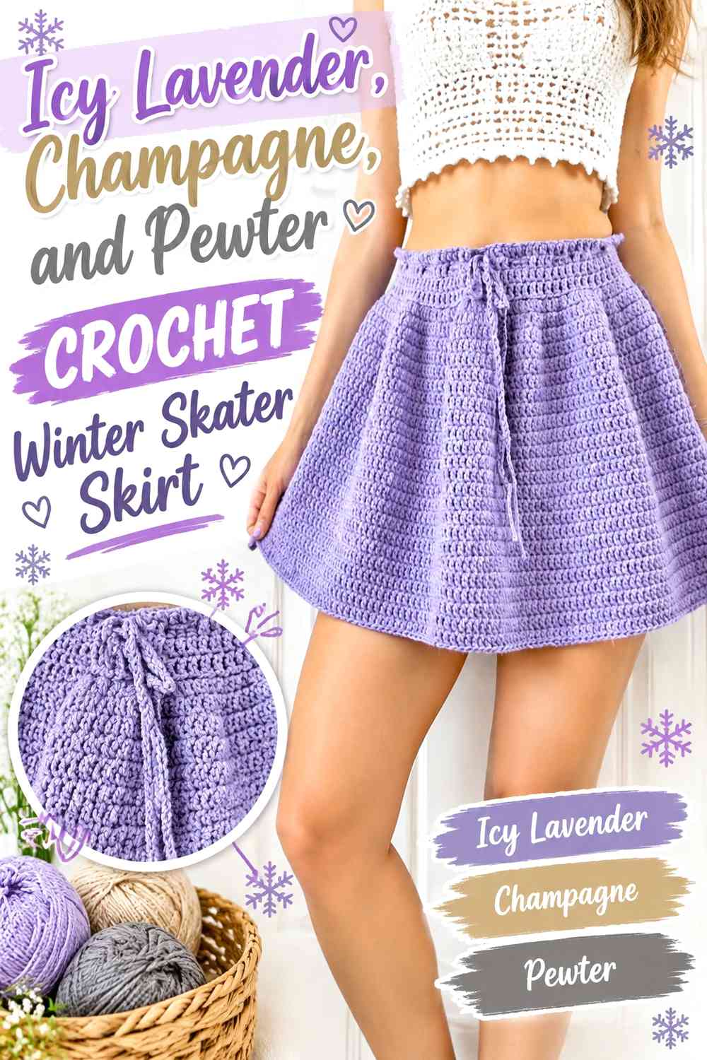 Icy Lavender, Champagne, and Pewter Crochet Winter Skater Skirt