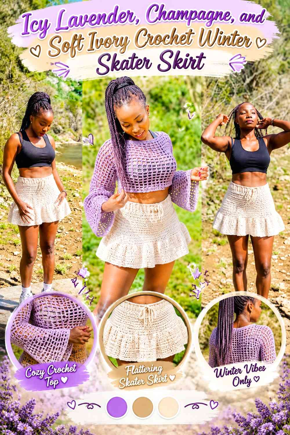 Icy Lavender, Champagne, and Soft Ivory Crochet Winter Skater Skirt