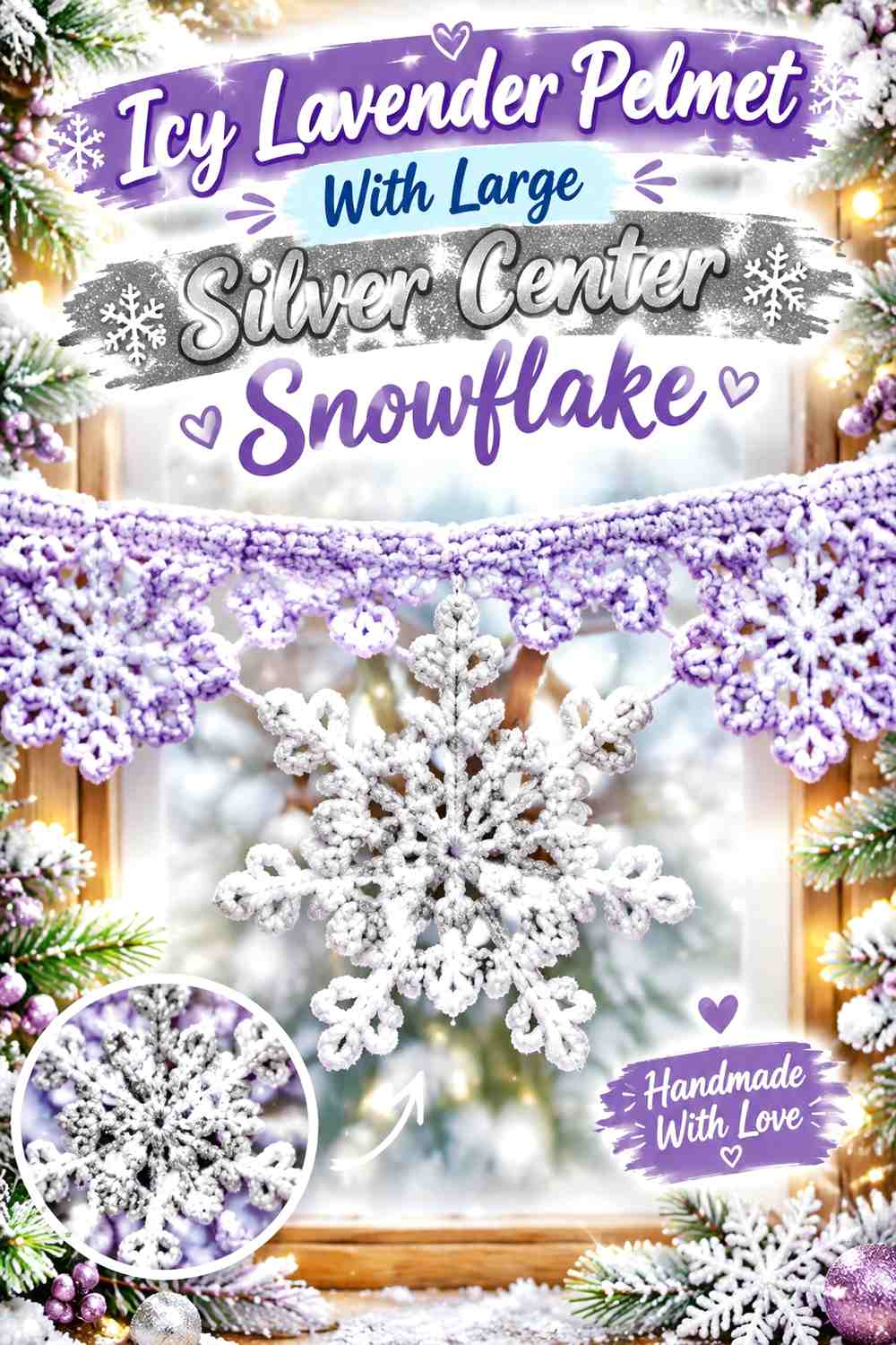 Icy Lavender Pelmet With Large Silver Center Snowflake