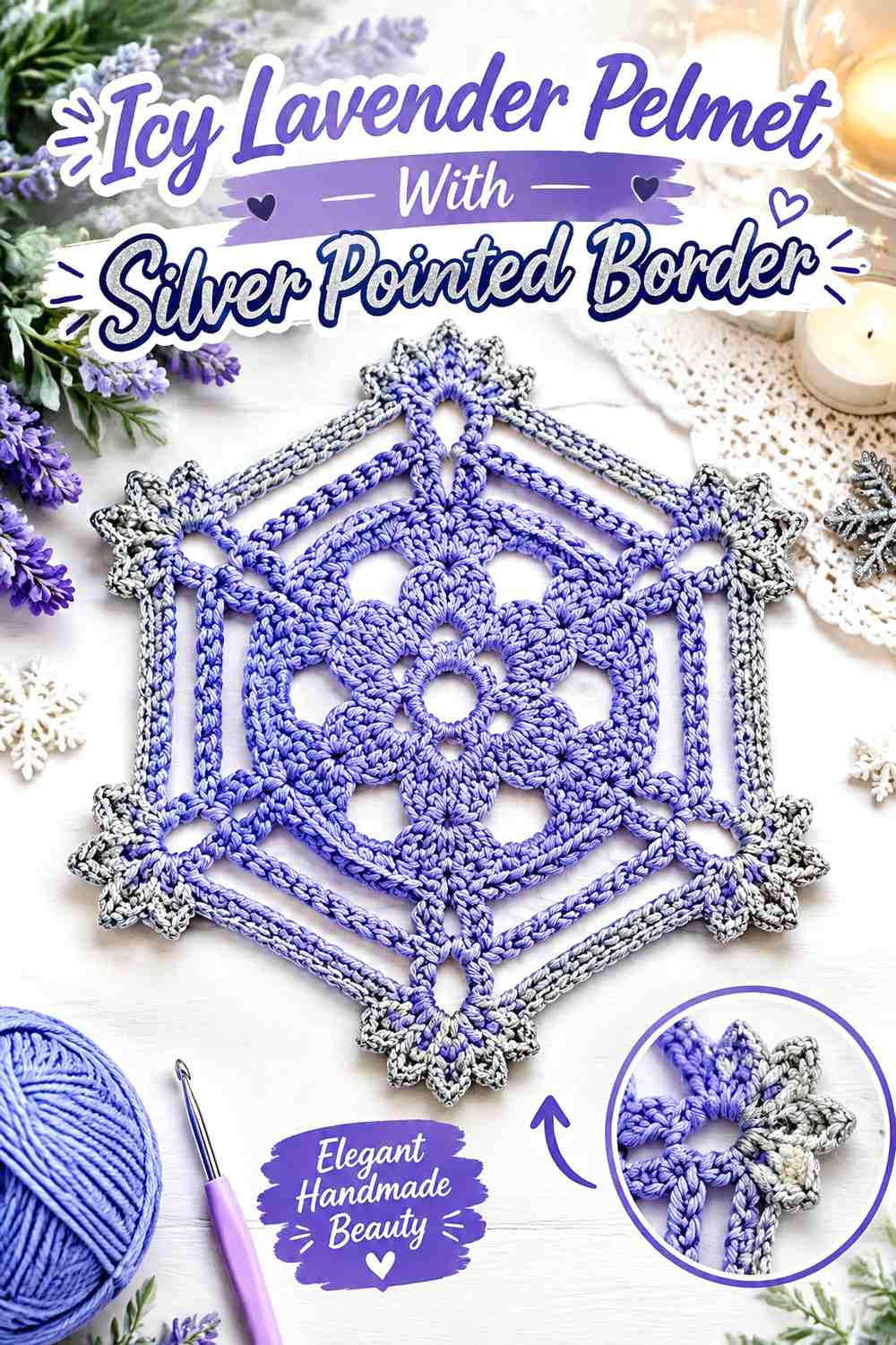 Icy Lavender Pelmet With Silver Pointed Border