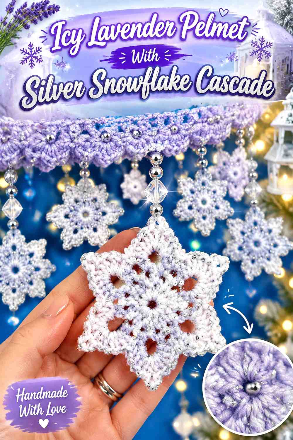 Icy Lavender Pelmet With Silver Snowflake Cascade