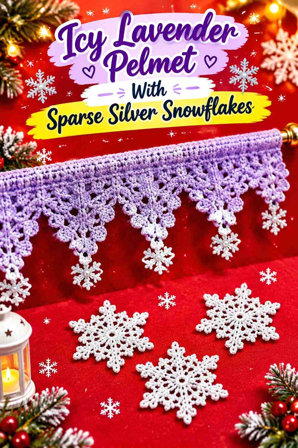 Icy Lavender Pelmet With Sparse Silver Snowflakes