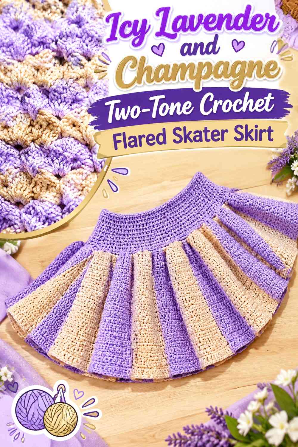 Icy Lavender and Champagne Two-Tone Crochet Flared Skater Skirt