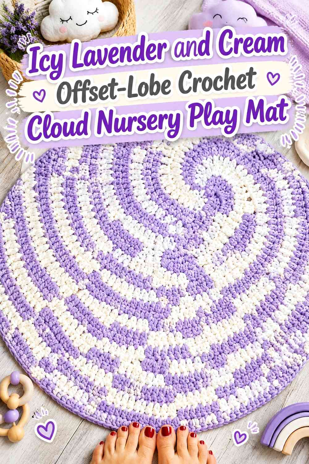 Icy Lavender and Cream Offset-Lobe Crochet Cloud Nursery Play Mat