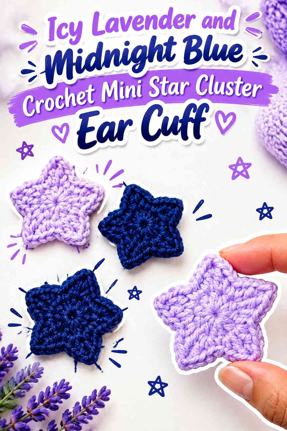 Icy Lavender and Midnight Blue Crochet Mini Star Cluster Ear Cuff