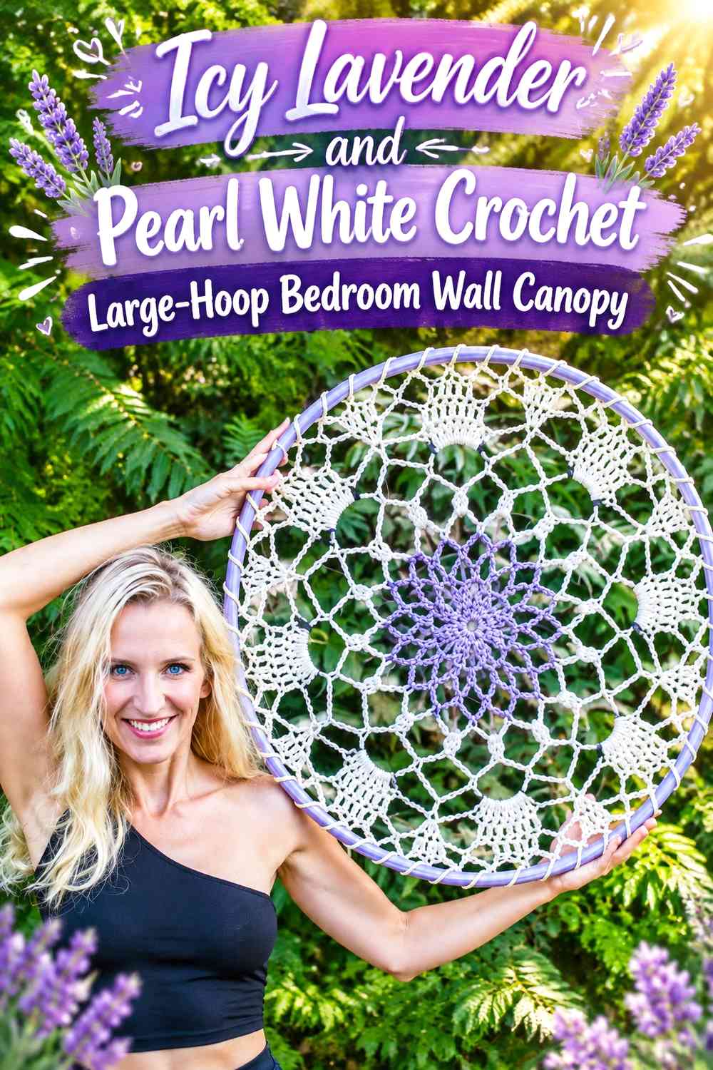 Icy Lavender and Pearl White Crochet Large-Hoop Bedroom Wall Canopy