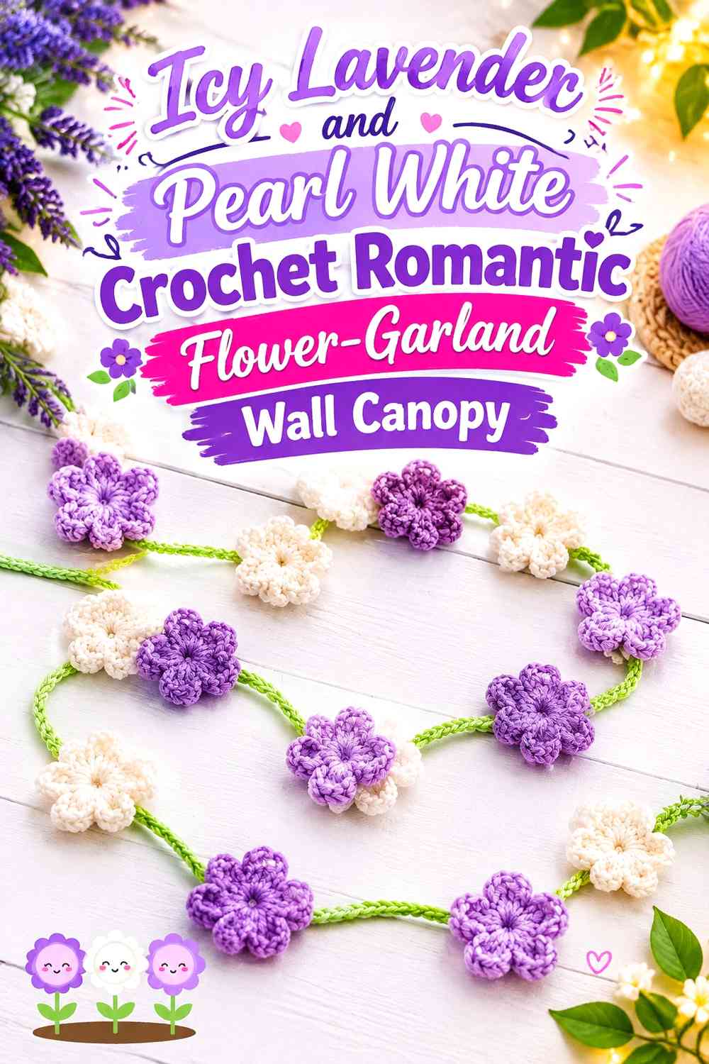 Icy Lavender and Pearl White Crochet Romantic Flower-Garland Wall Canopy