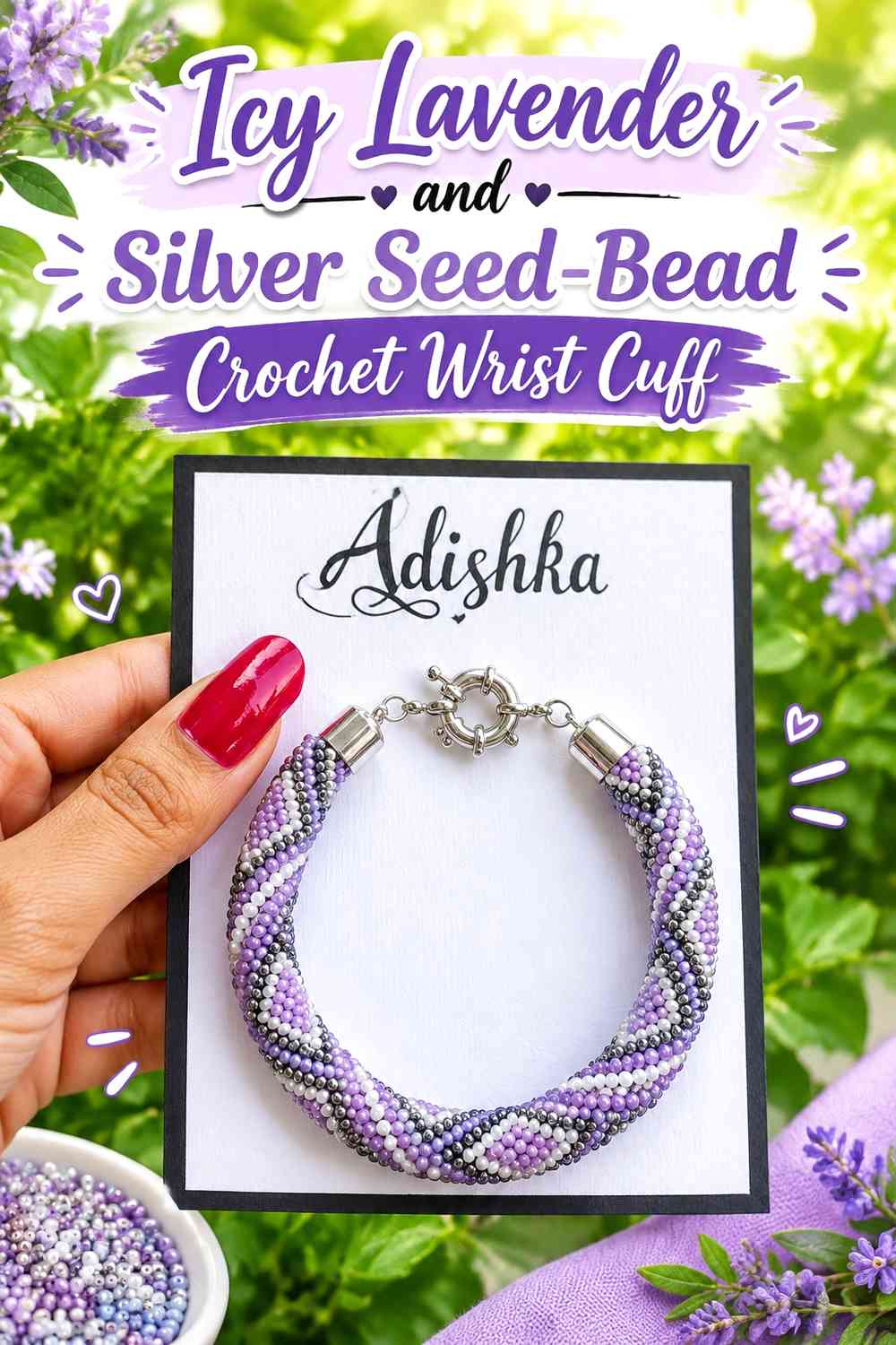 Icy Lavender and Silver Seed-Bead Crochet Wrist Cuff