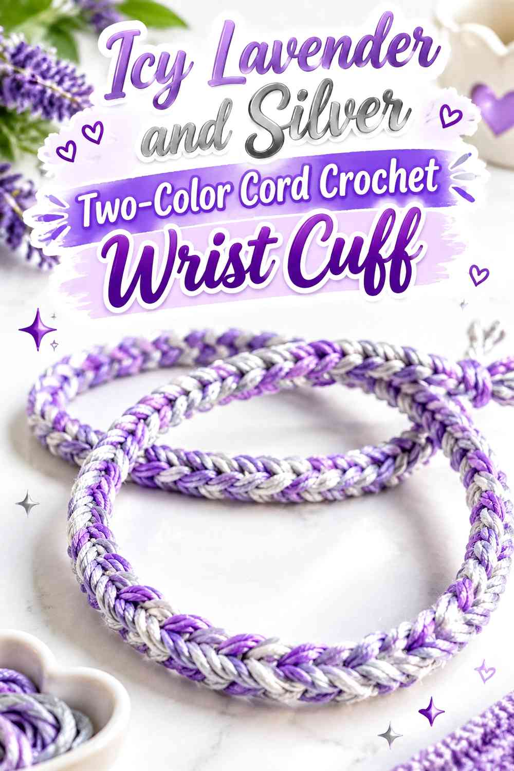 Icy Lavender and Silver Two-Color Cord Crochet Wrist Cuff