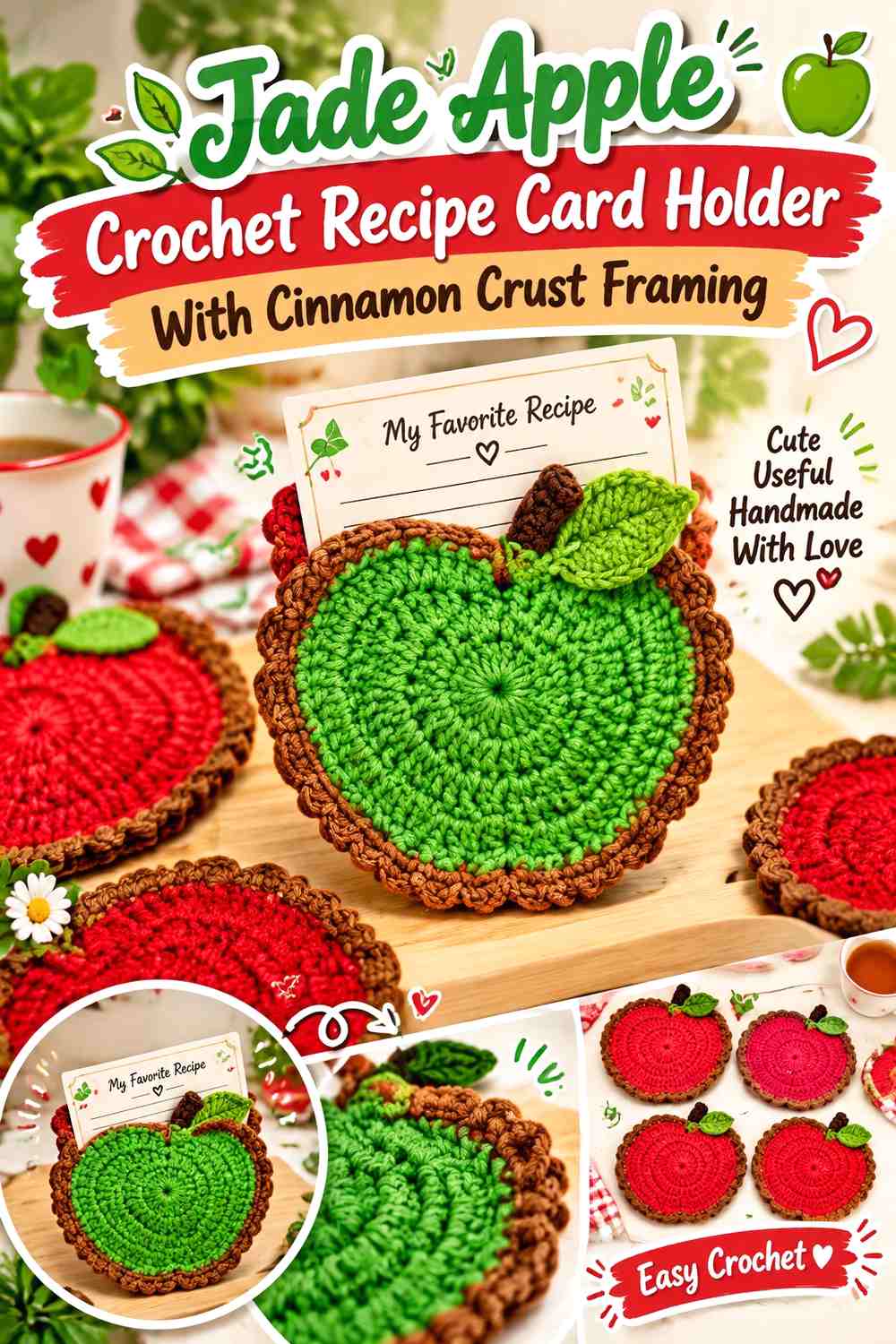 Jade Apple Crochet Recipe Card Holder With Cinnamon Crust Framing