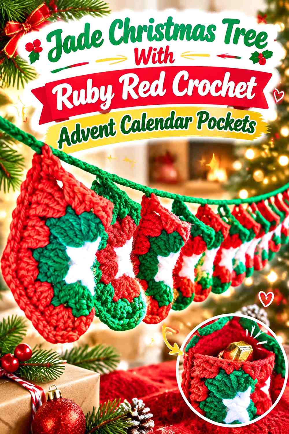 Jade Christmas Tree With Ruby Red Crochet Advent Calendar Pockets