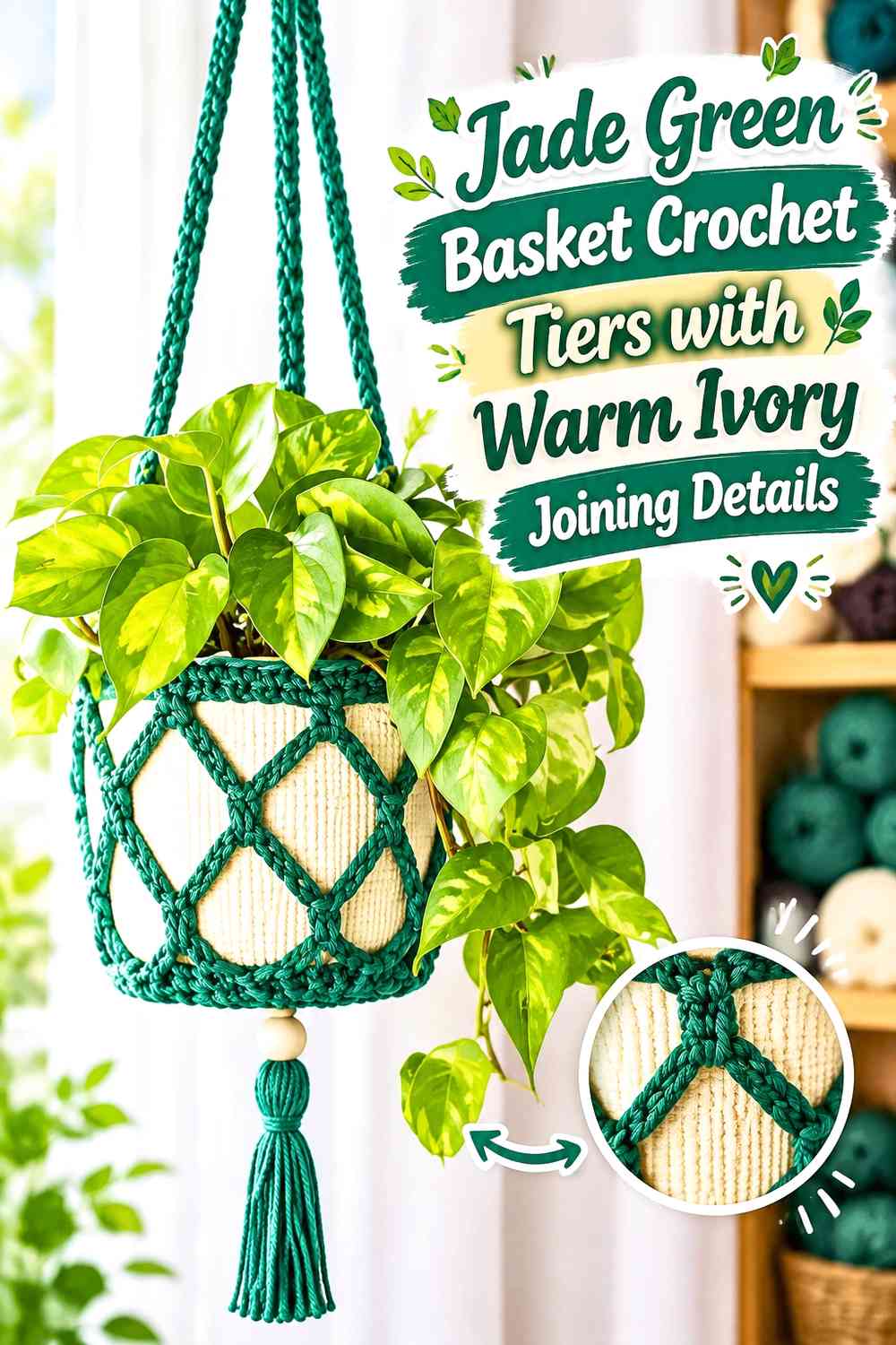 Jade Green Basket Crochet Tiers with Warm Ivory Joining Details