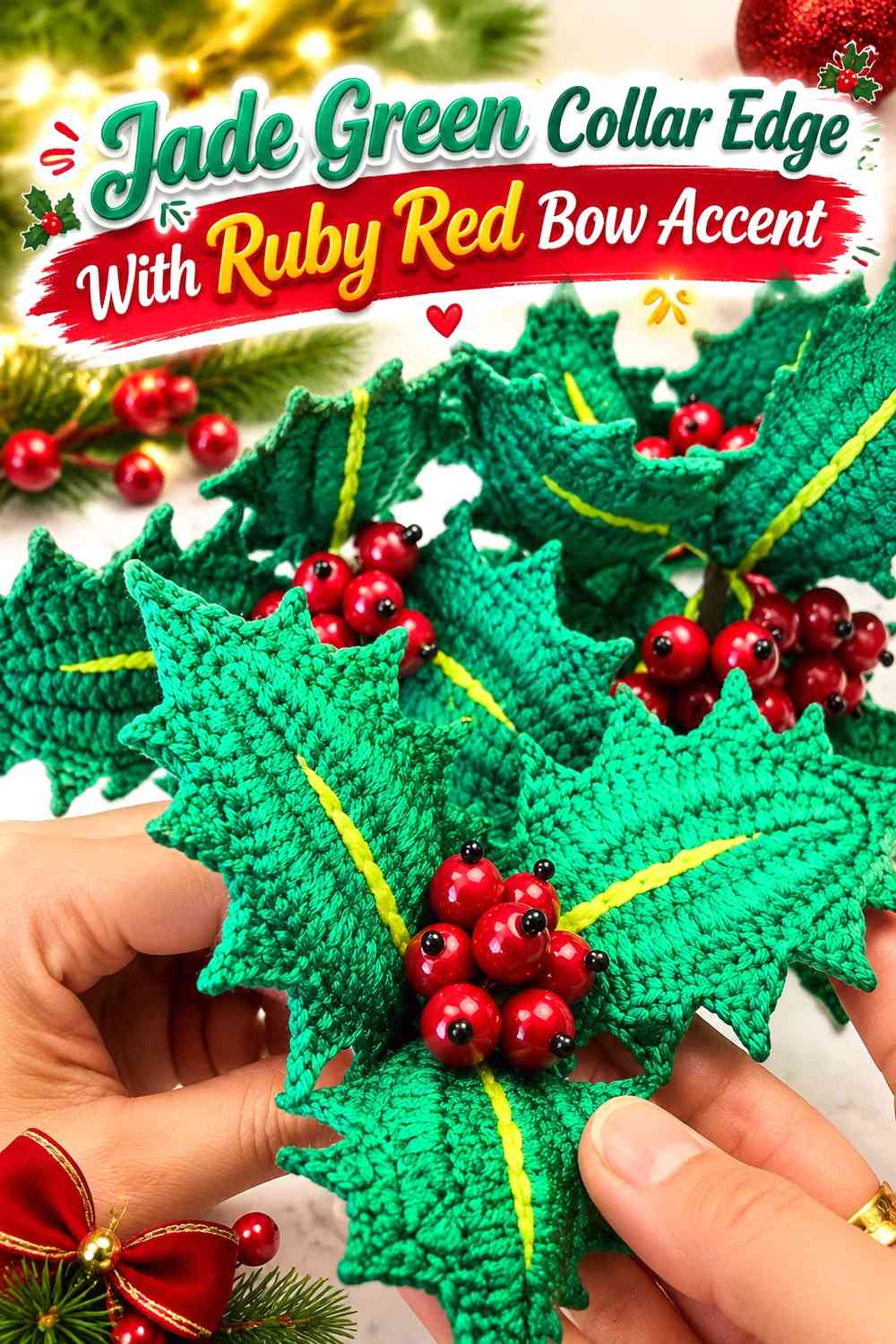 Jade Green Collar Edge With Ruby Red Bow Accent