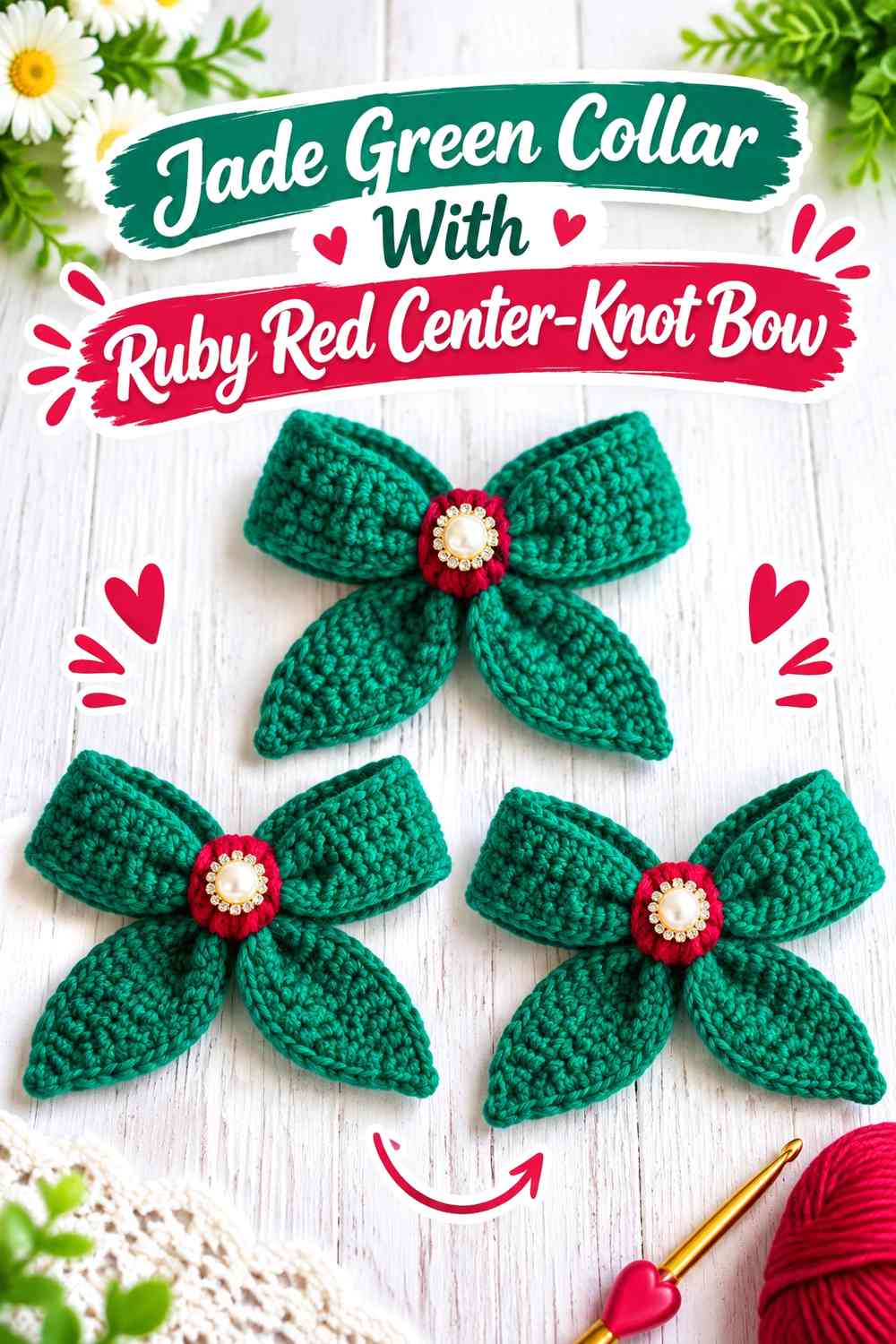 Jade Green Collar With Ruby Red Center-Knot Bow