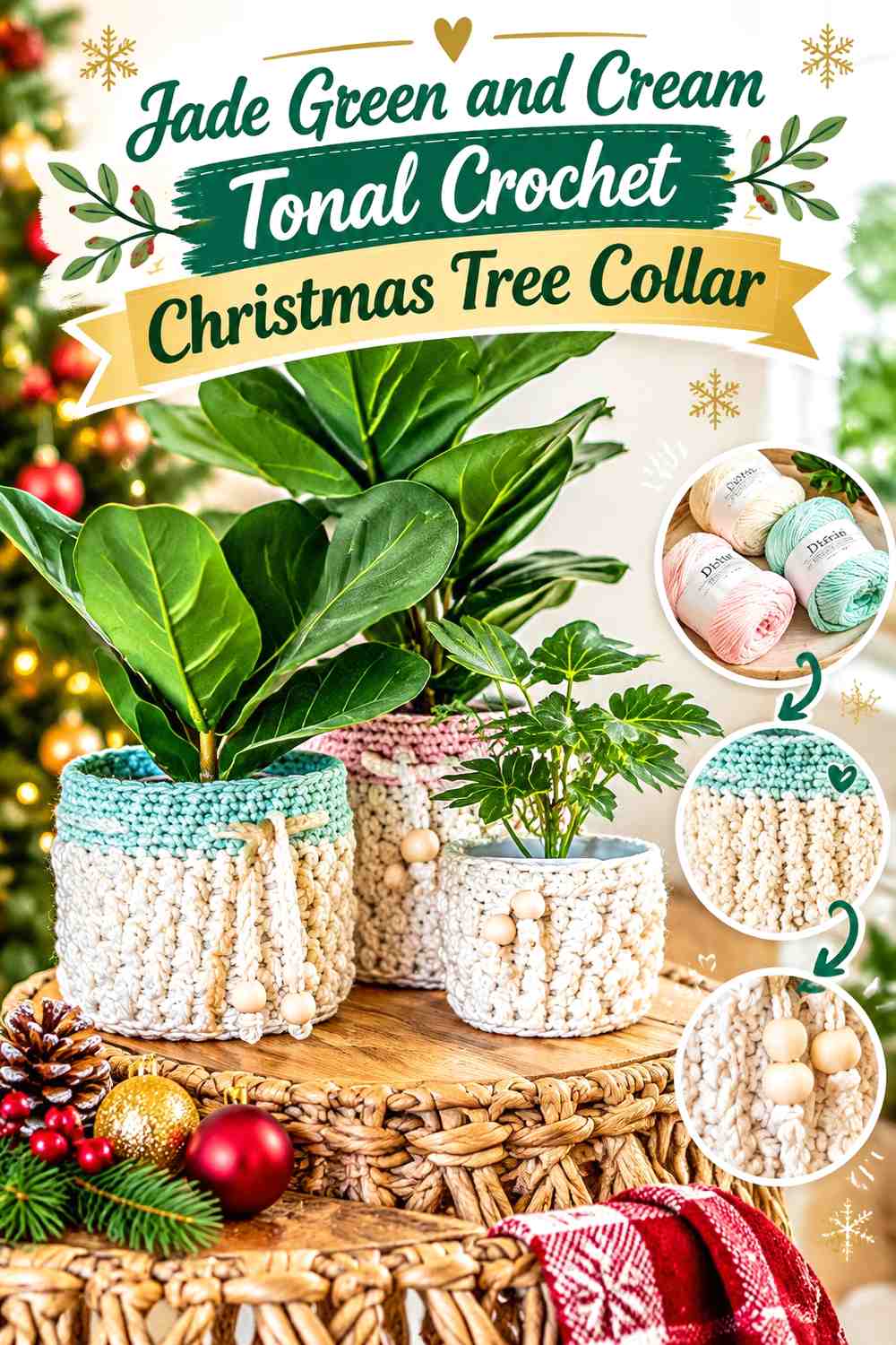 Jade Green and Cream Tonal Crochet Christmas Tree Collar