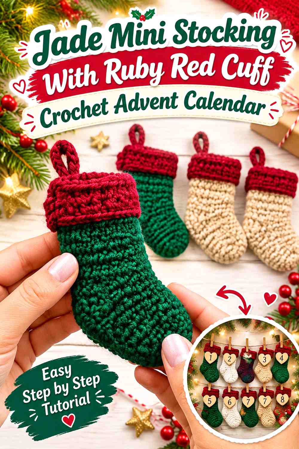 Jade Mini Stocking With Ruby Red Cuff Crochet Advent Calendar