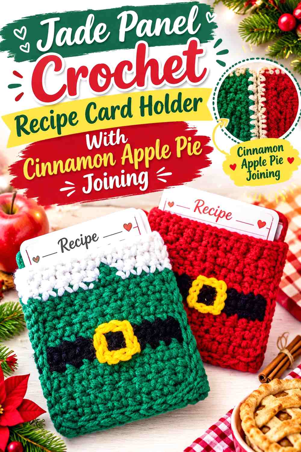 Jade Panel Crochet Recipe Card Holder With Cinnamon Apple Pie Joining