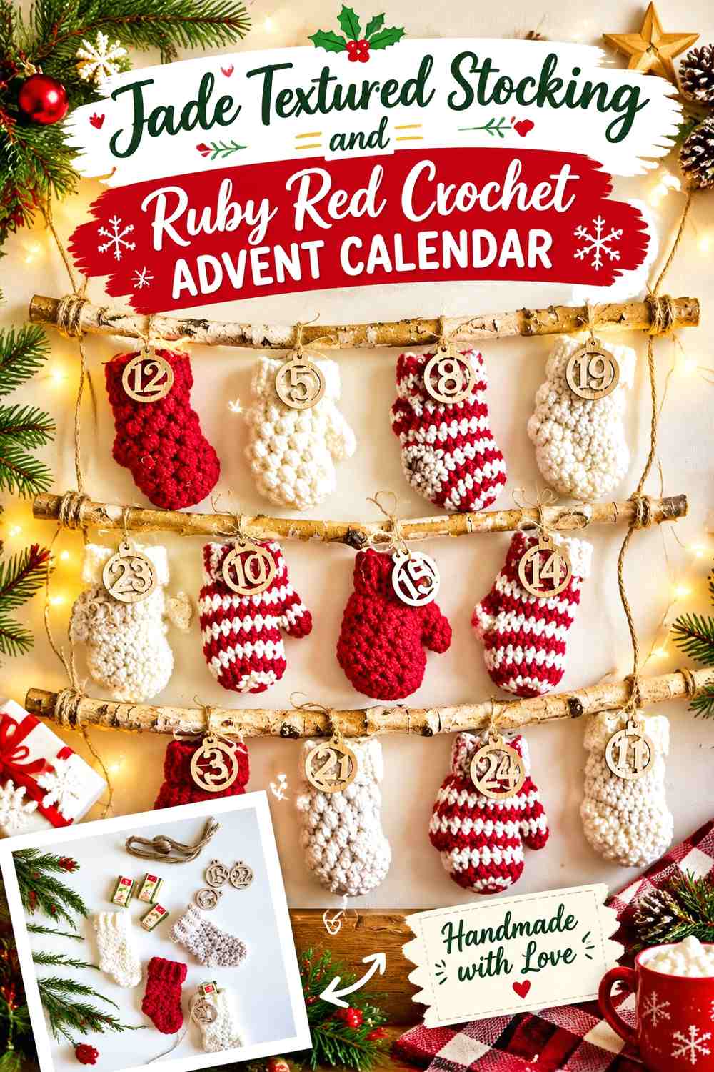 Jade Textured Stocking and Ruby Red Crochet Advent Calendar