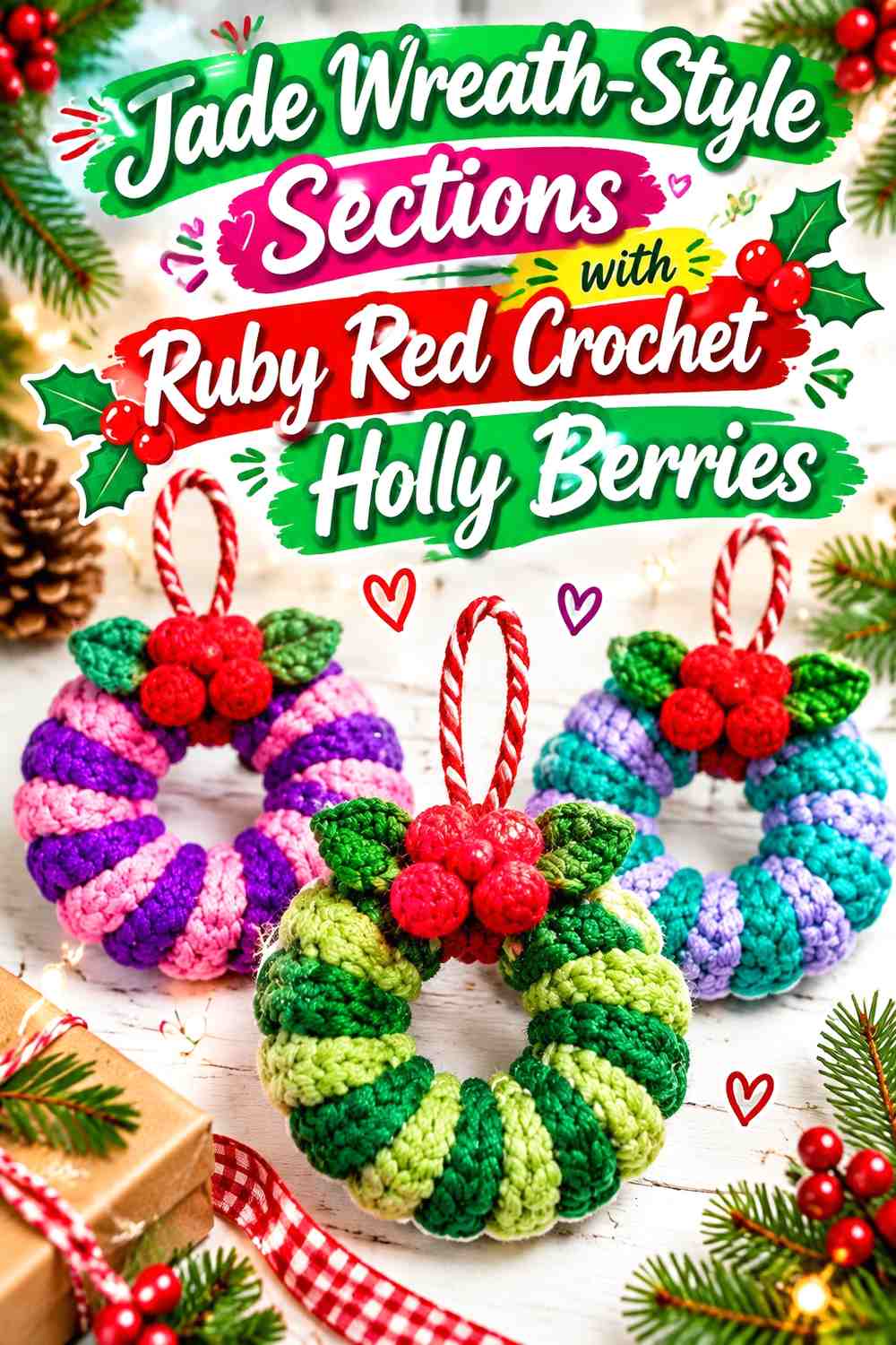 Jade Wreath-Style Sections with Ruby Red Crochet Holly Berries