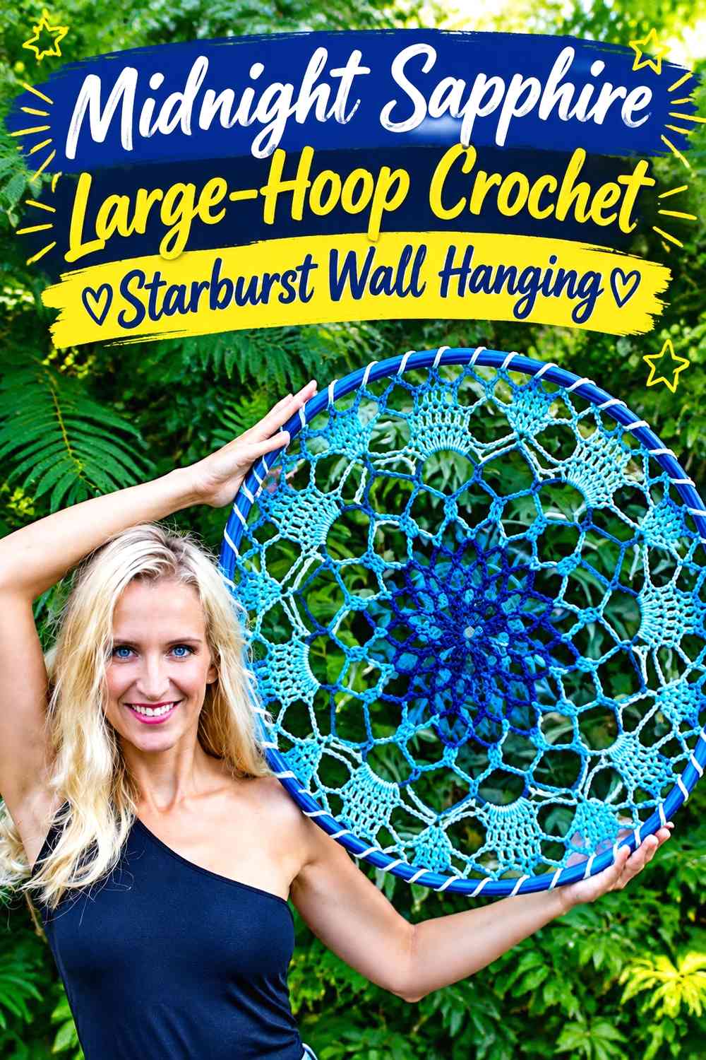 Midnight Sapphire Large-Hoop Crochet Starburst Wall Hanging