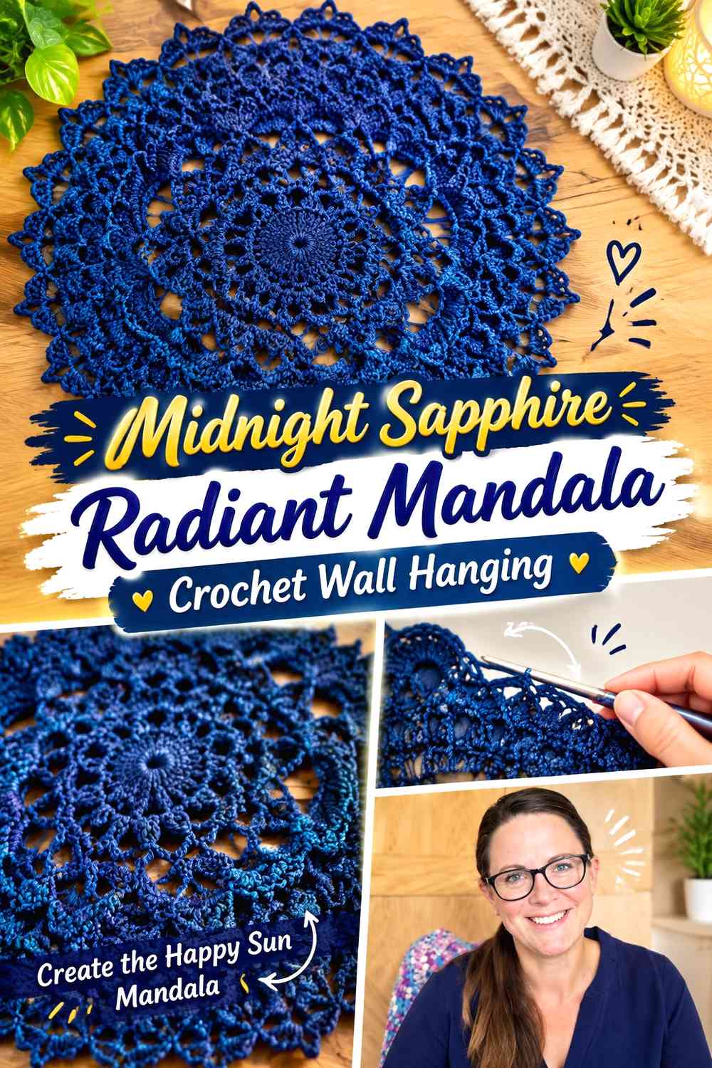 Midnight Sapphire Radiant Mandala Crochet Wall Hanging