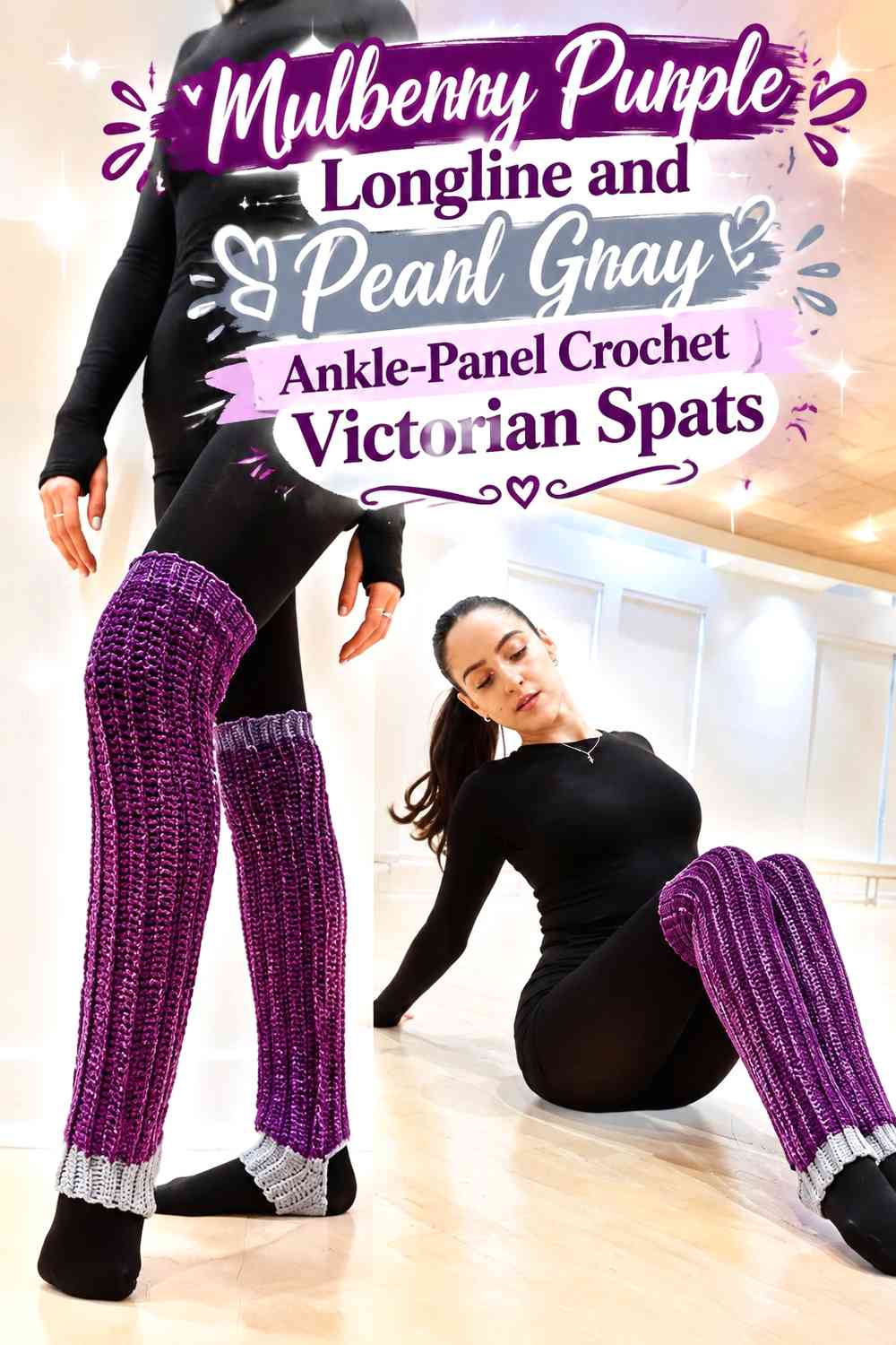 Mulberry Purple Longline and Pearl Gray Ankle-Panel Crochet Victorian Spats