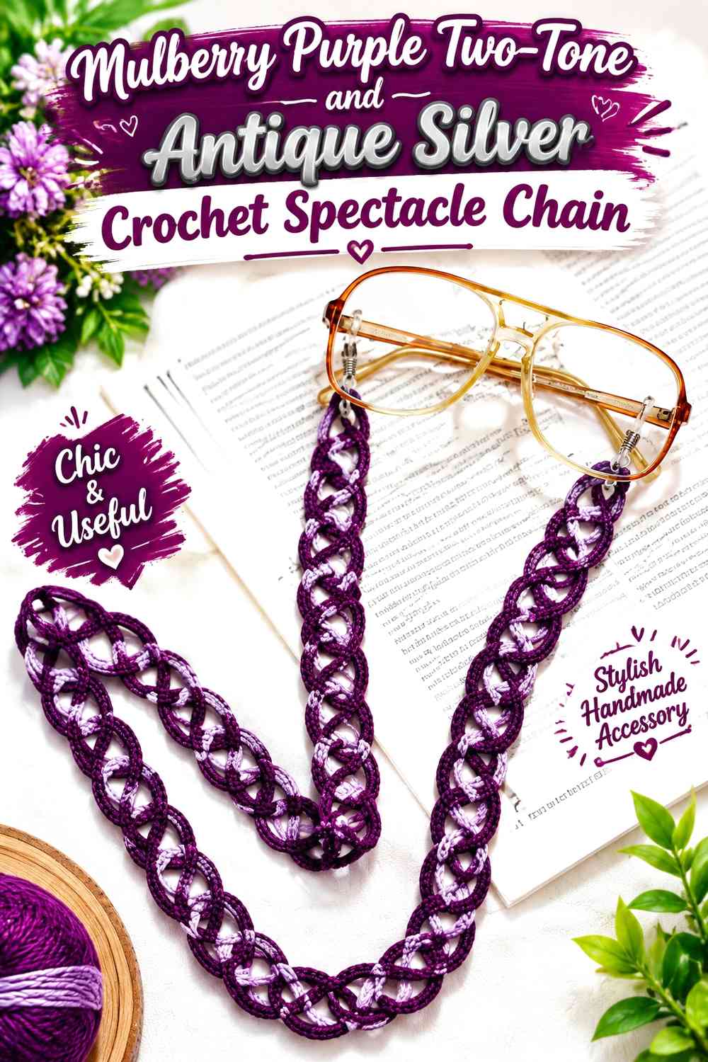 Mulberry Purple Two-Tone and Antique Silver Crochet Spectacle Chain