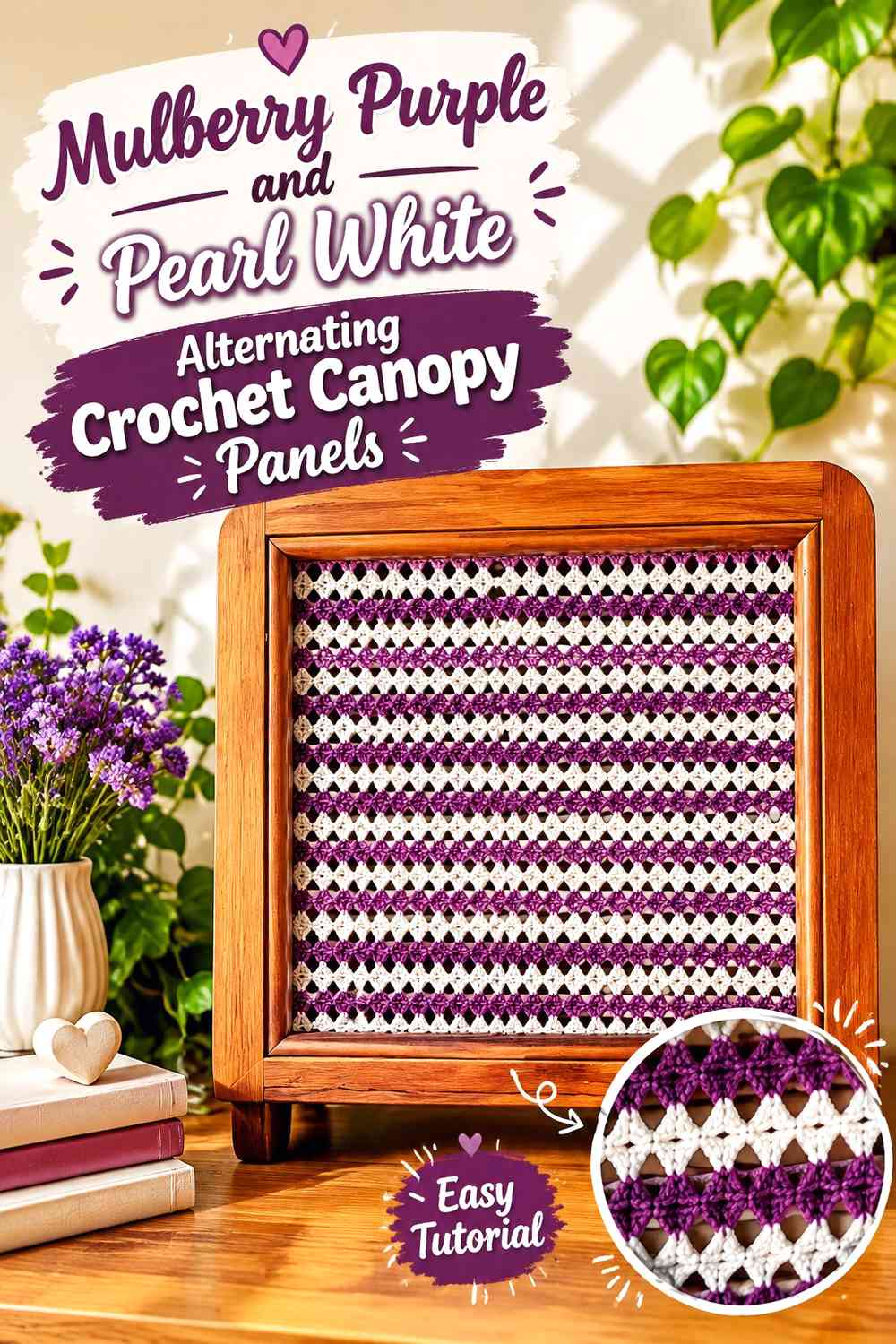 Mulberry Purple and Pearl White Alternating Crochet Canopy Panels