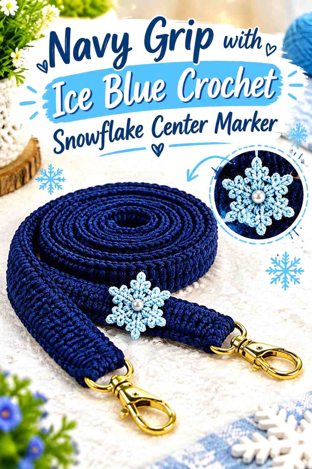 Navy Grip with Ice Blue Crochet Snowflake Center Marker