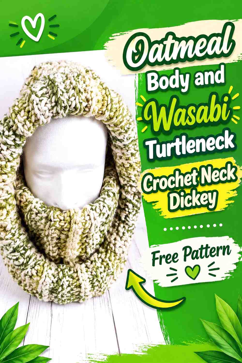 Oatmeal Body and Wasabi Turtleneck Crochet Neck Dickey