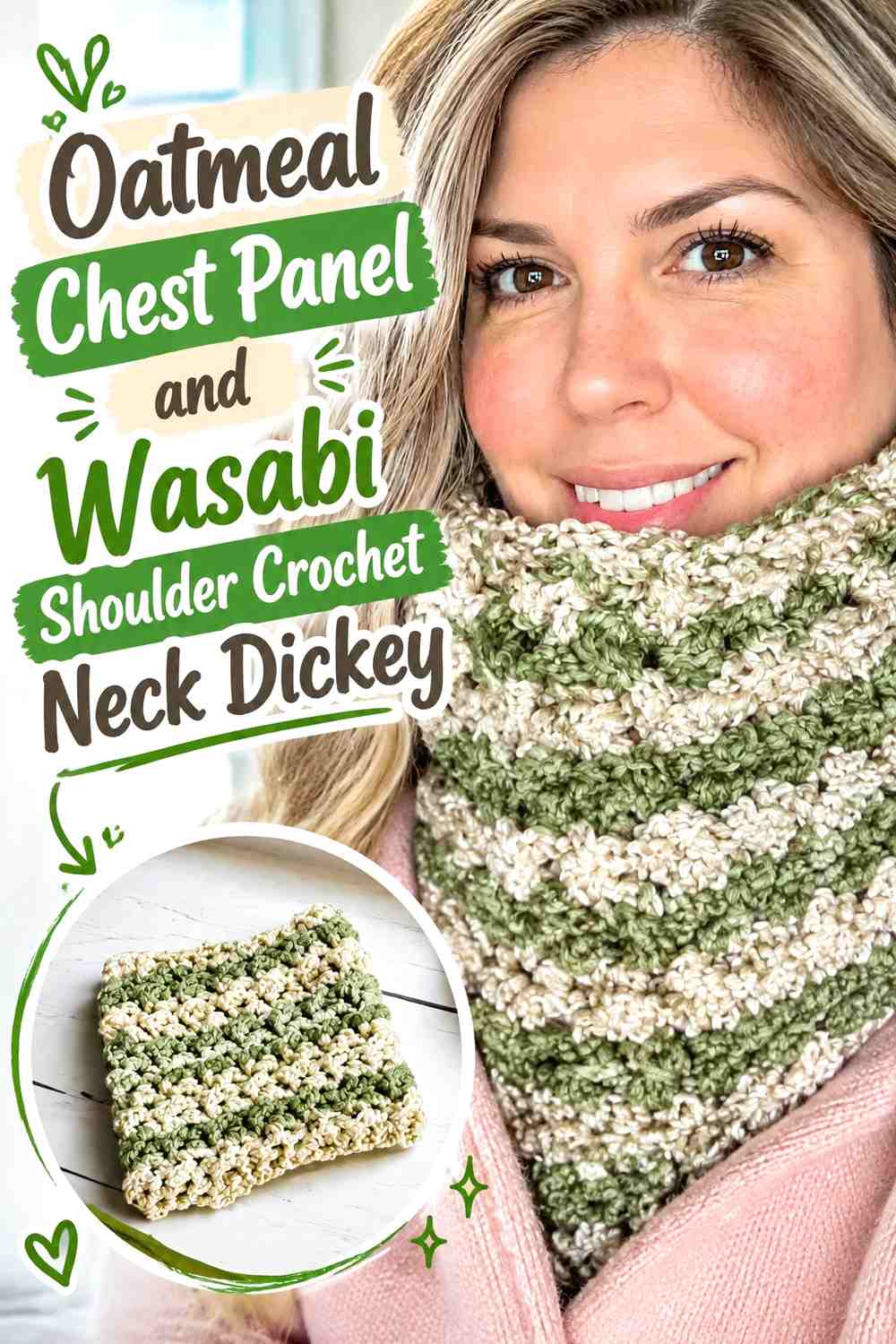 Oatmeal Chest Panel and Wasabi Shoulder Crochet Neck Dickey