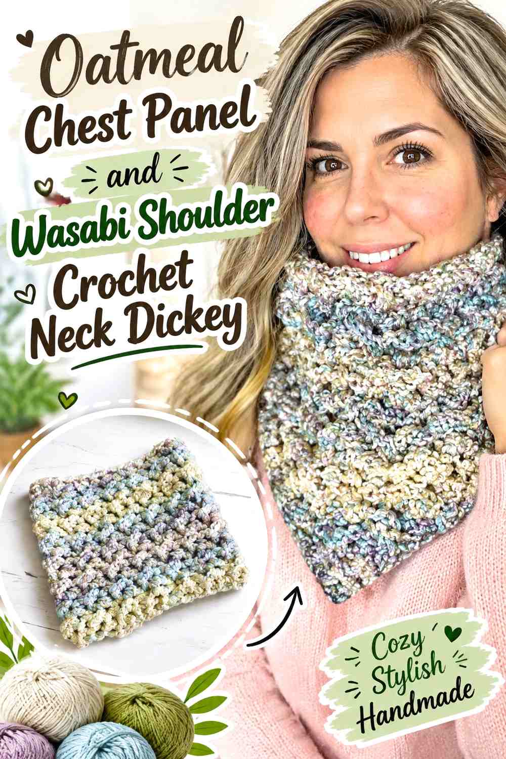Oatmeal Chest Panel and Wasabi Shoulder Crochet Neck Dickey