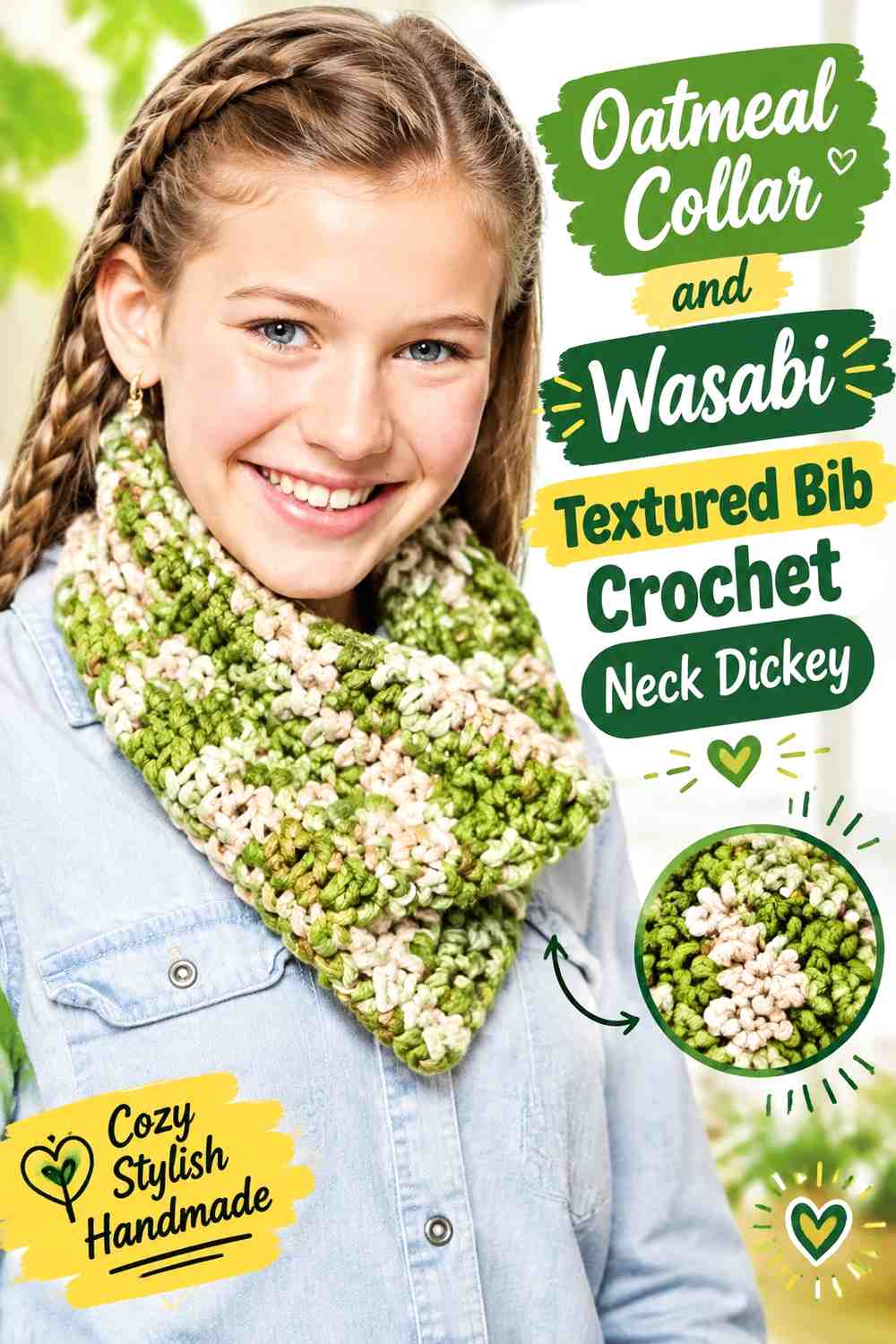 Oatmeal Collar and Wasabi Textured Bib Crochet Neck Dickey