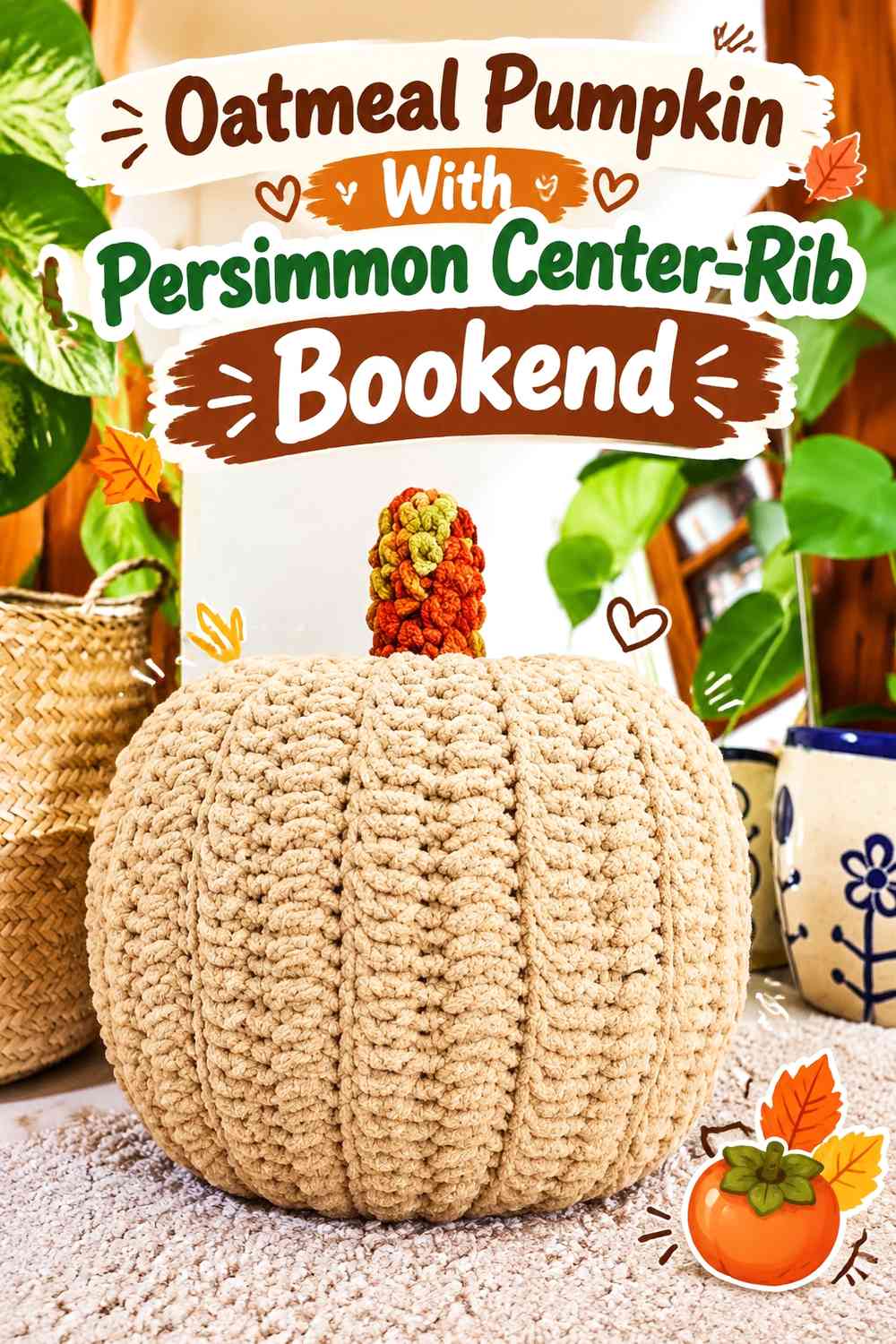 Oatmeal Pumpkin With Persimmon Center-Rib Bookend