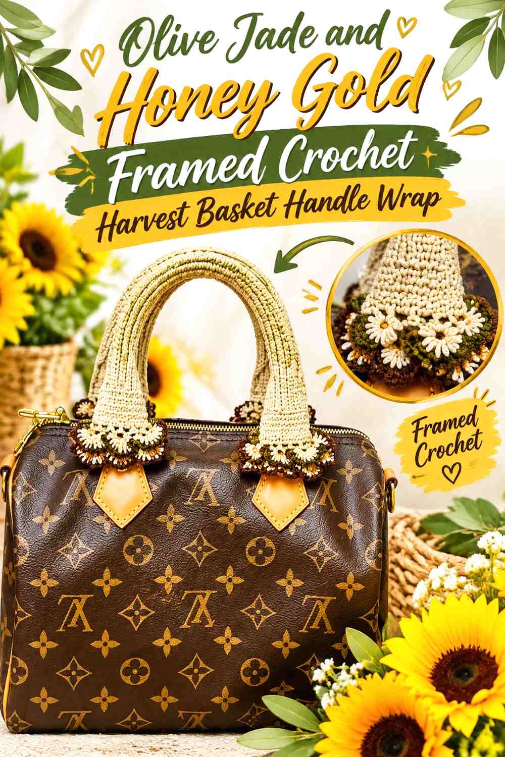 Olive Jade and Honey Gold Framed Crochet Harvest Basket Handle Wrap