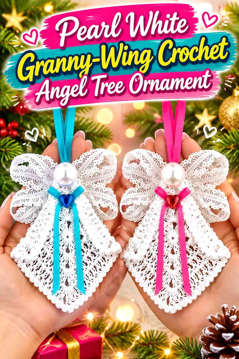 Pearl White Granny-Wing Crochet Angel Tree Ornament
