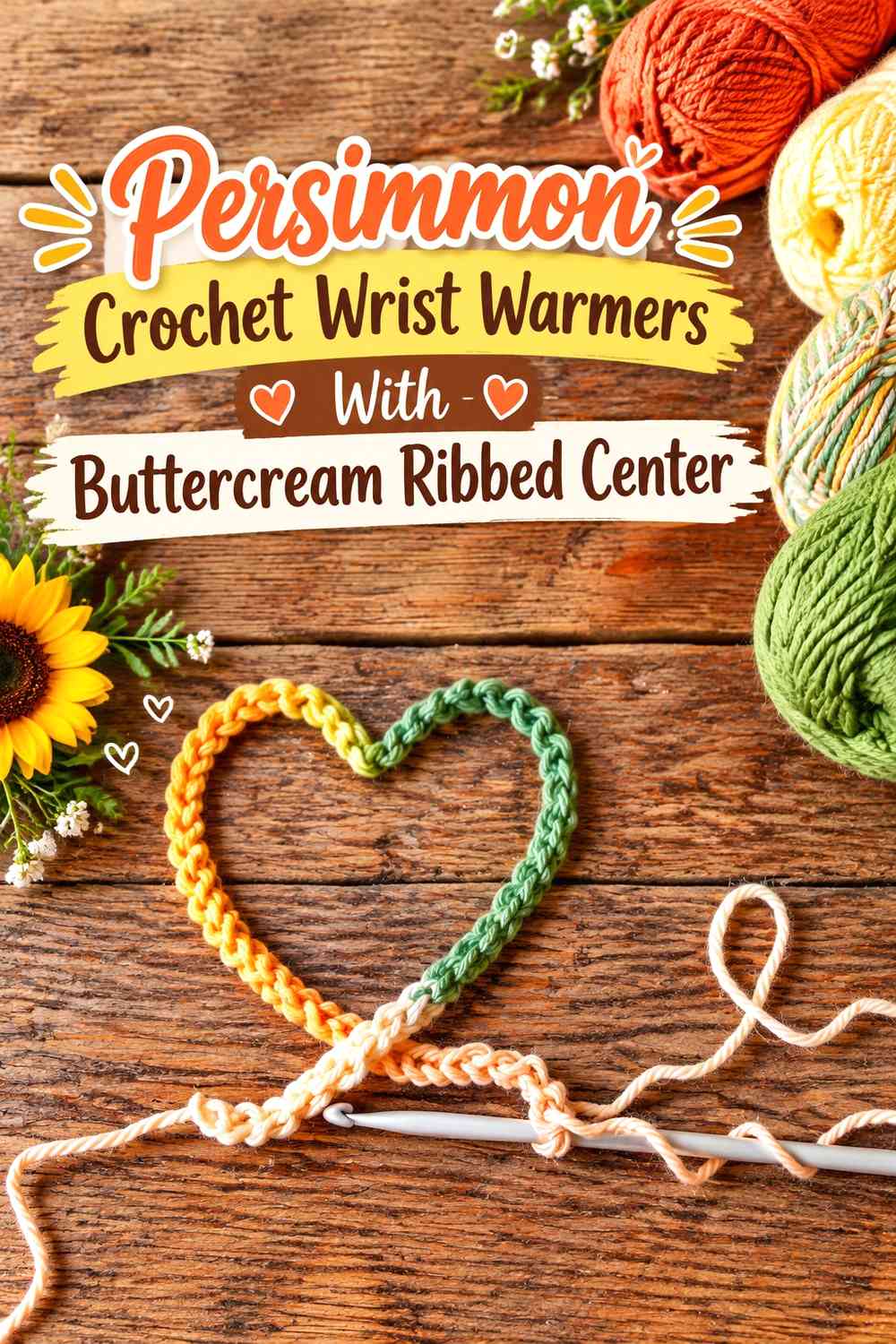Persimmon Crochet Wrist Warmers With Buttercream Ribbed Center