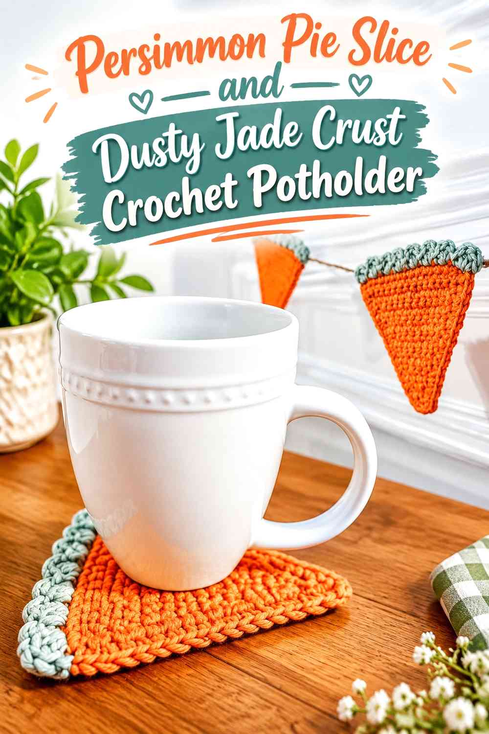 Persimmon Pie Slice and Dusty Jade Crust Crochet Potholder
