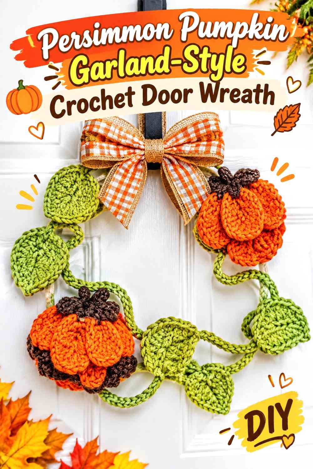 Persimmon Pumpkin Garland-Style Crochet Door Wreath