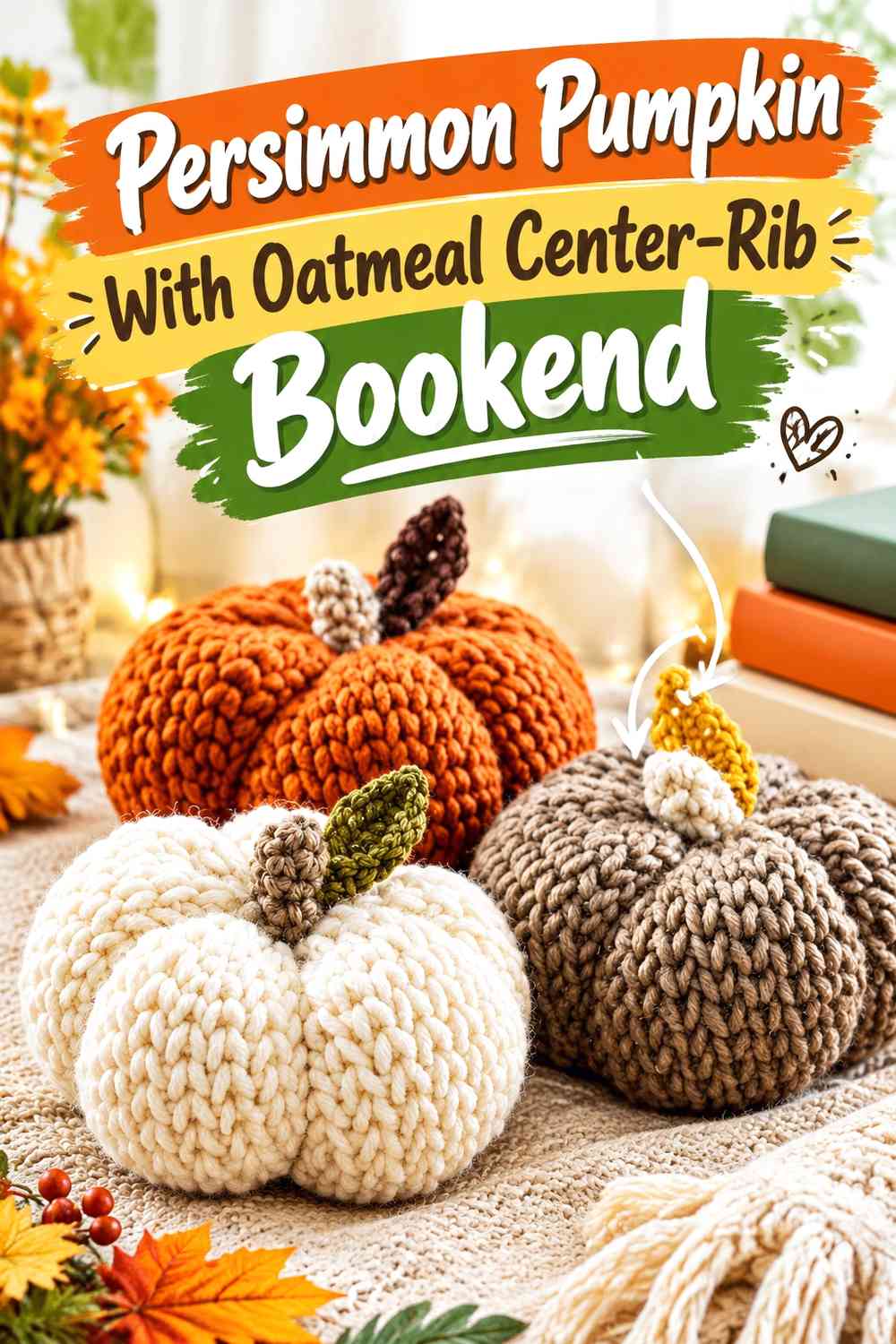 Persimmon Pumpkin With Oatmeal Center-Rib Bookend
